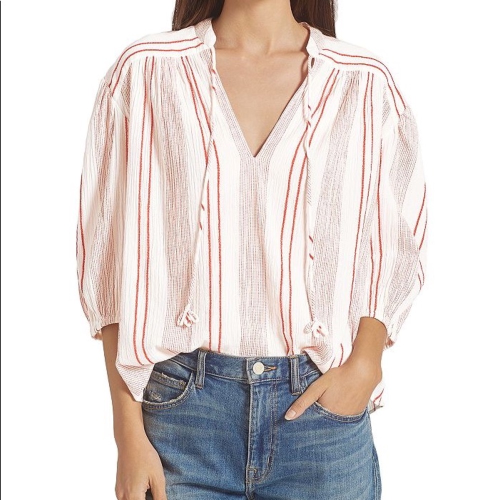 Joie Rowyn Striped Peasant Top, XS EUC in Porcelain